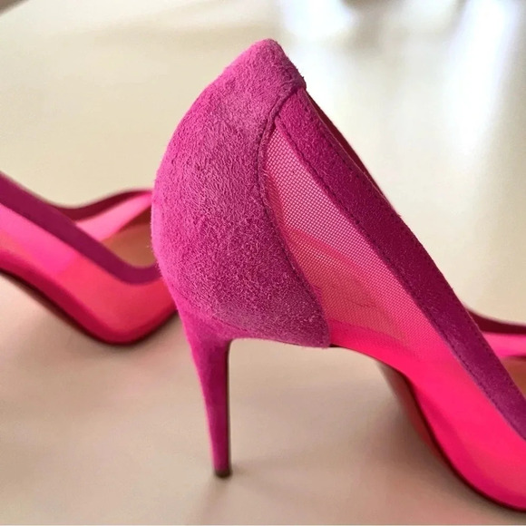 Christian Louboutin Galaviti 100 pink mesh suede heels 38.5 - Picture 7 of 14